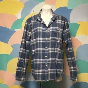 LOB plaid mans long sleeve blue shirt size L 100% cotton